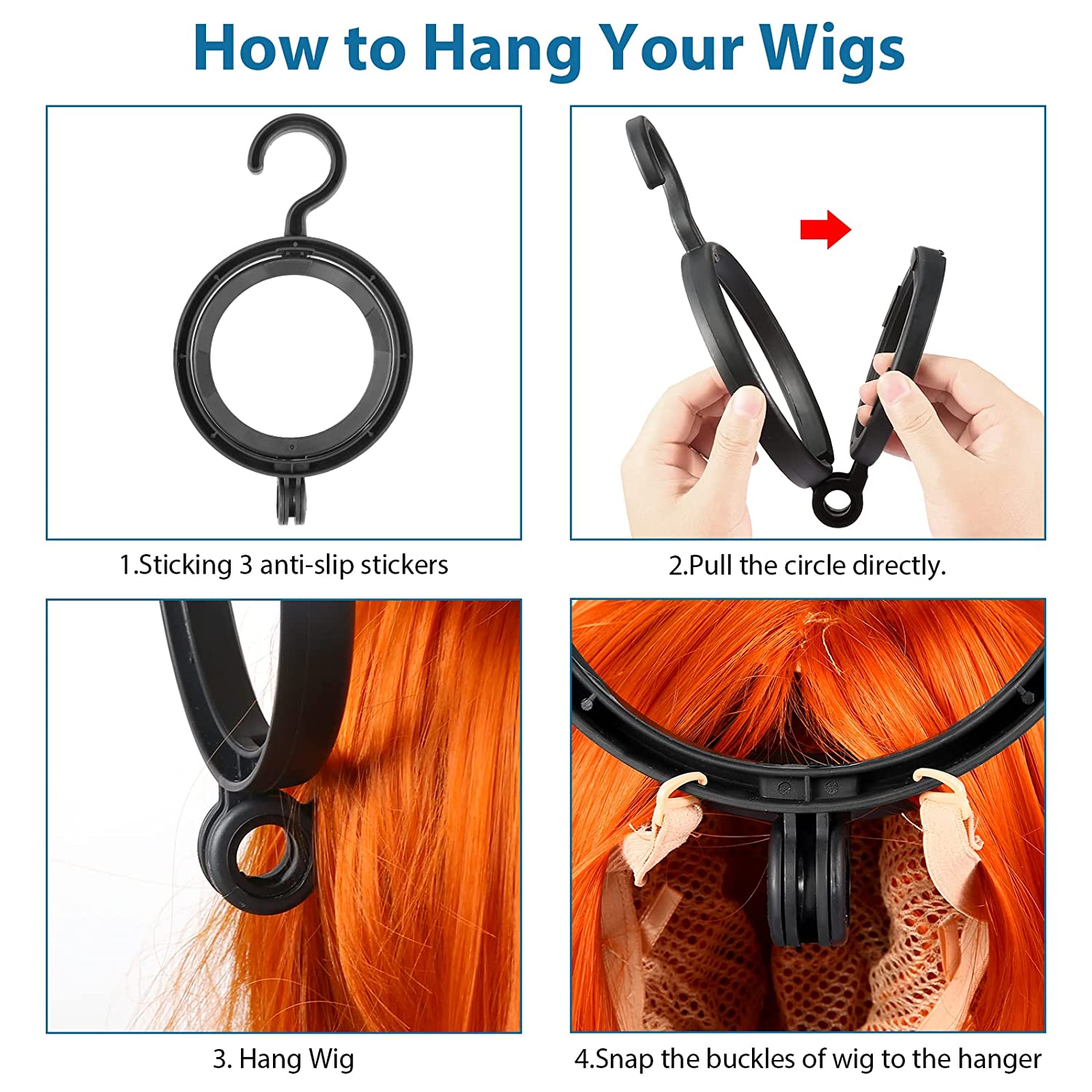 Hanging Wig Stand, Premium Wig Hanger for Multiple Wigs for Display,  Storage, Styling, Portable Wig Stands Keep the Wig in Shape & Perfect, 3  Pack 